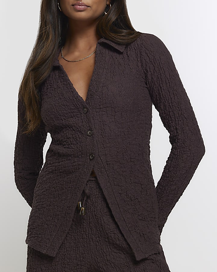 Brown textured long sleeve shirt