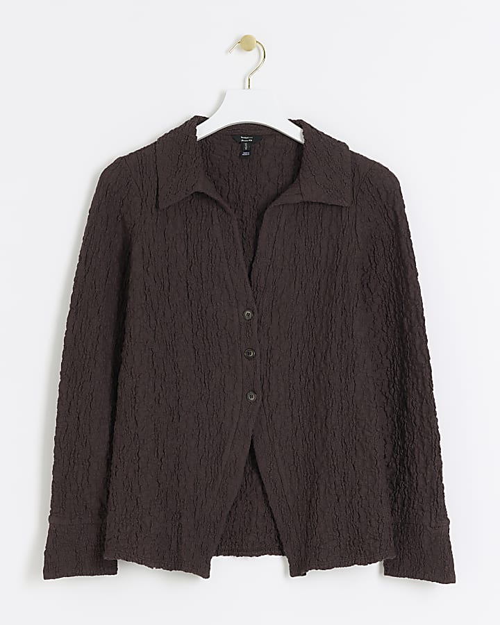 Brown textured long sleeve shirt