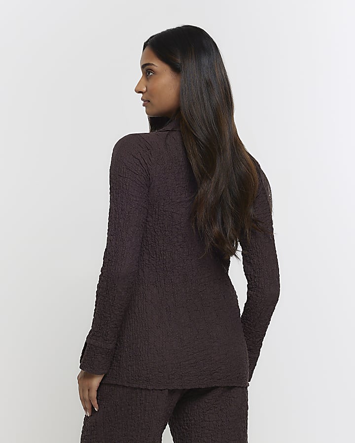 Brown textured long sleeve shirt