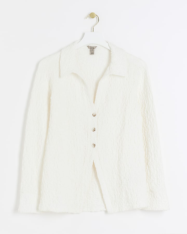 Cream textured long sleeve shirt