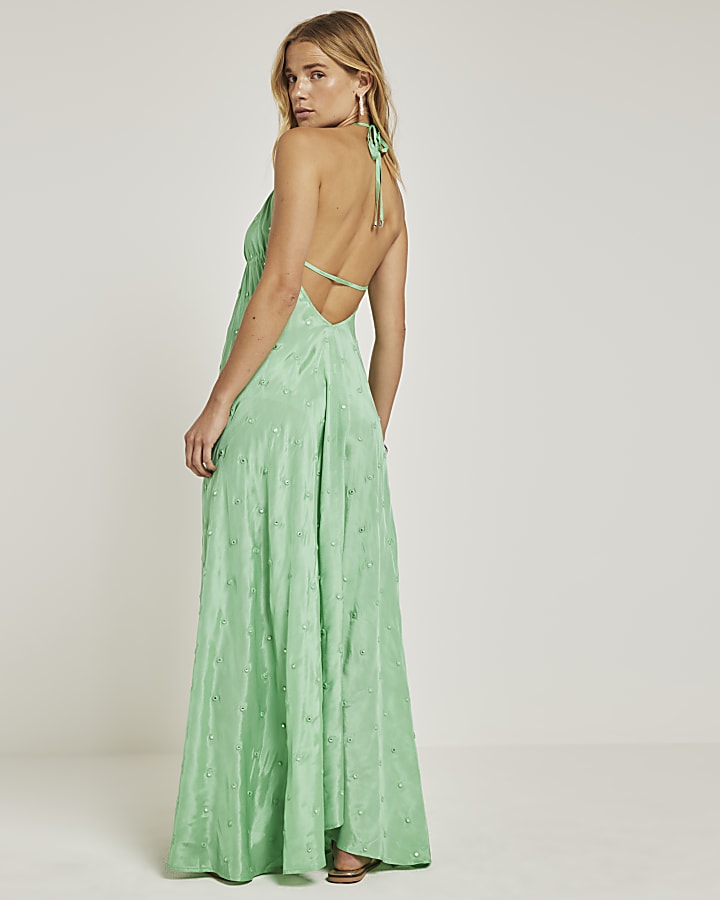 Green embellished plunge beach maxi dress
