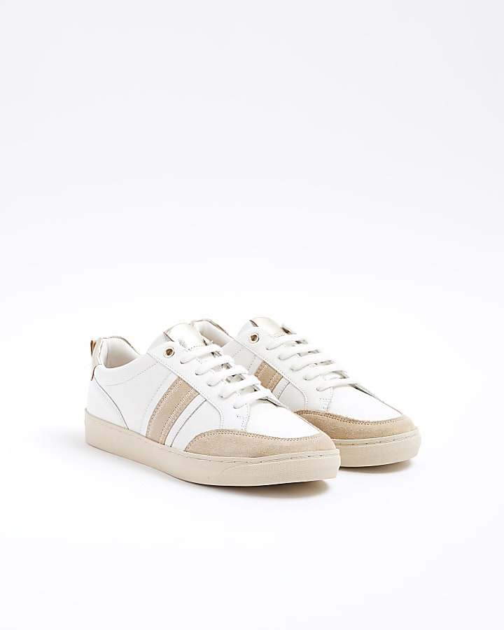 White leather lace up trainers