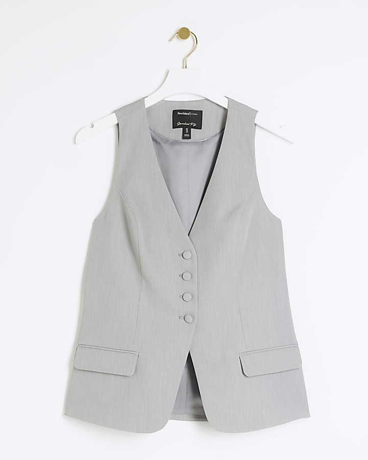Grey fitted longline waistcoat