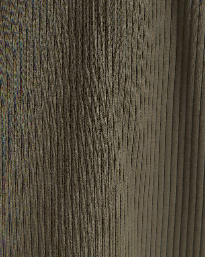 Khaki ribbed high neck tank top