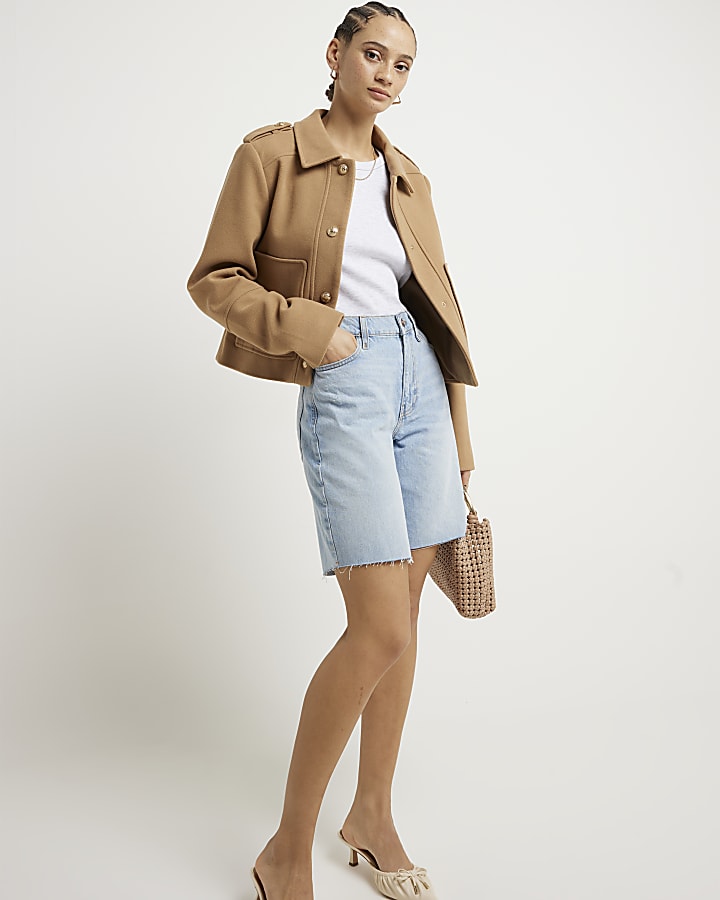 Blue relaxed straight denim shorts