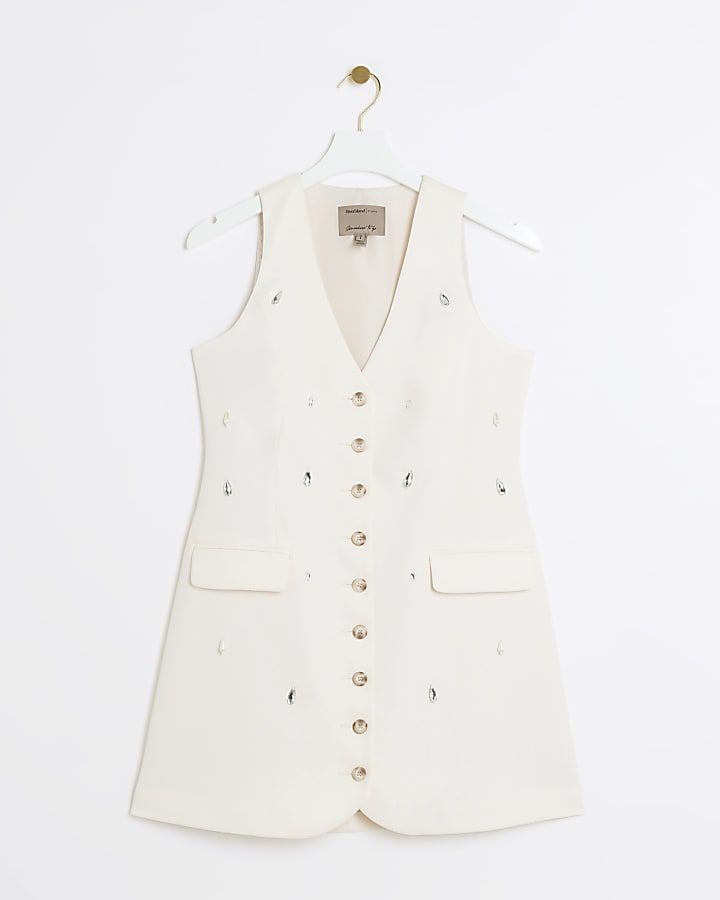 Petite White embellished waistcoat mini dress