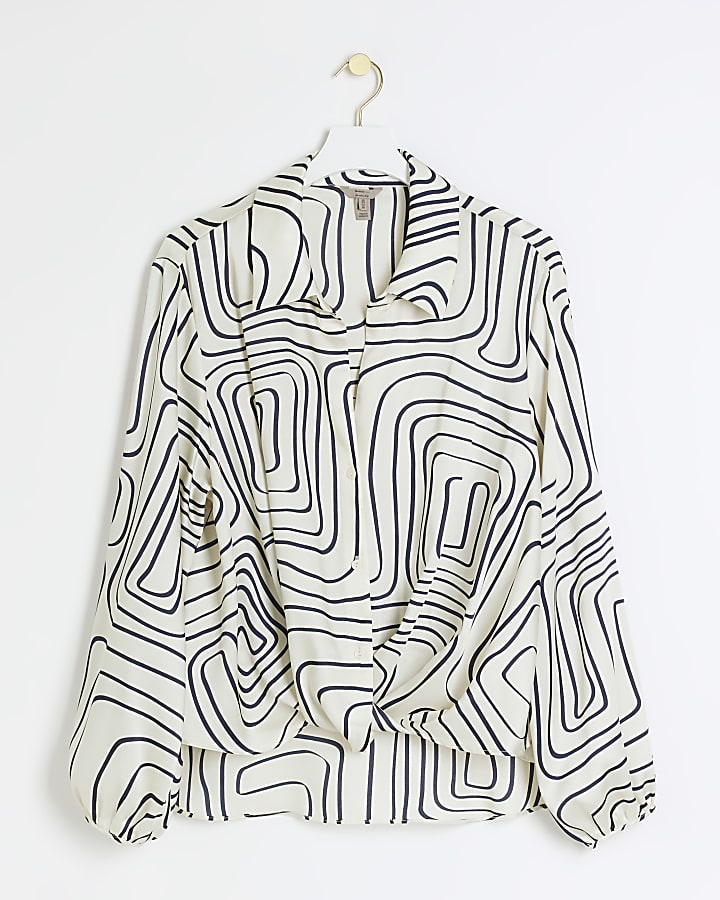 Plus cream abstract wrap shirt