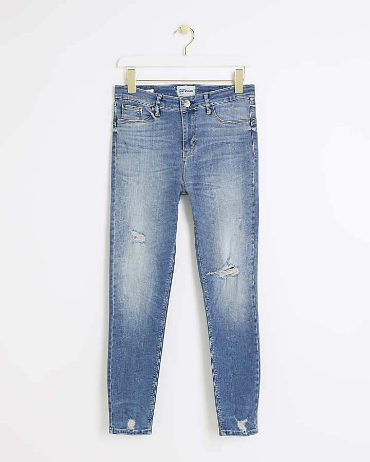 Blue mid rise molly super skinny jeans