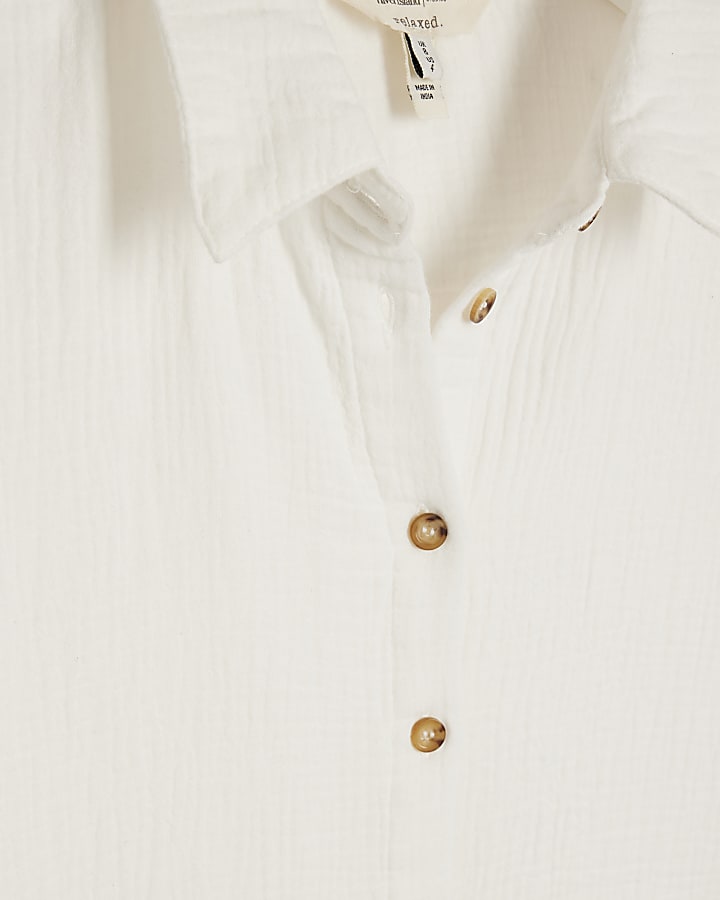 Petite white textured crop shirt