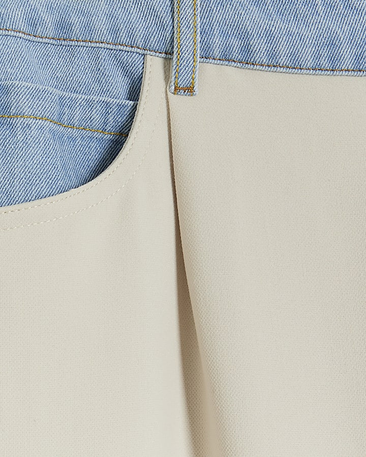 Beige hybrid denim detail wide leg trousers