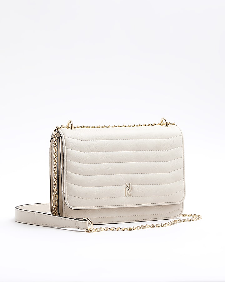 Cream quilted chain shoulder bag