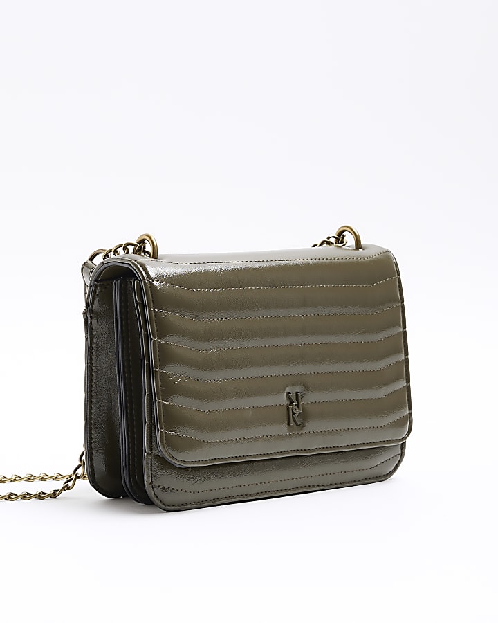 Khaki Quilted Chain Shoulder Bag