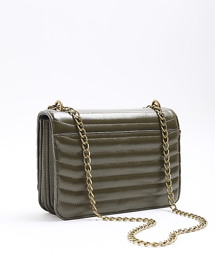 Khaki Quilted Chain Shoulder Bag