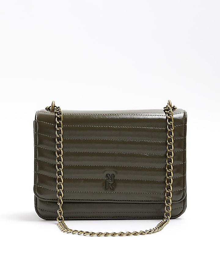 Khaki Quilted Chain Shoulder Bag
