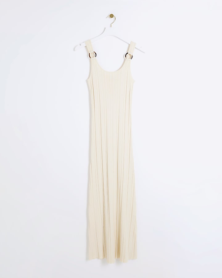Cream ribbed bodycon maxi dress