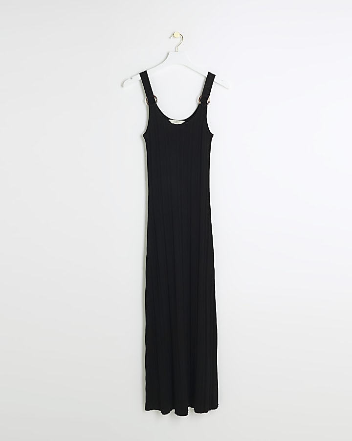 Black ribbed bodycon maxi dress