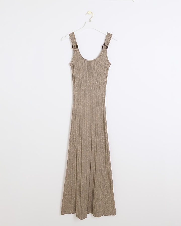 Bronze ribbed metallic bodycon maxi dress