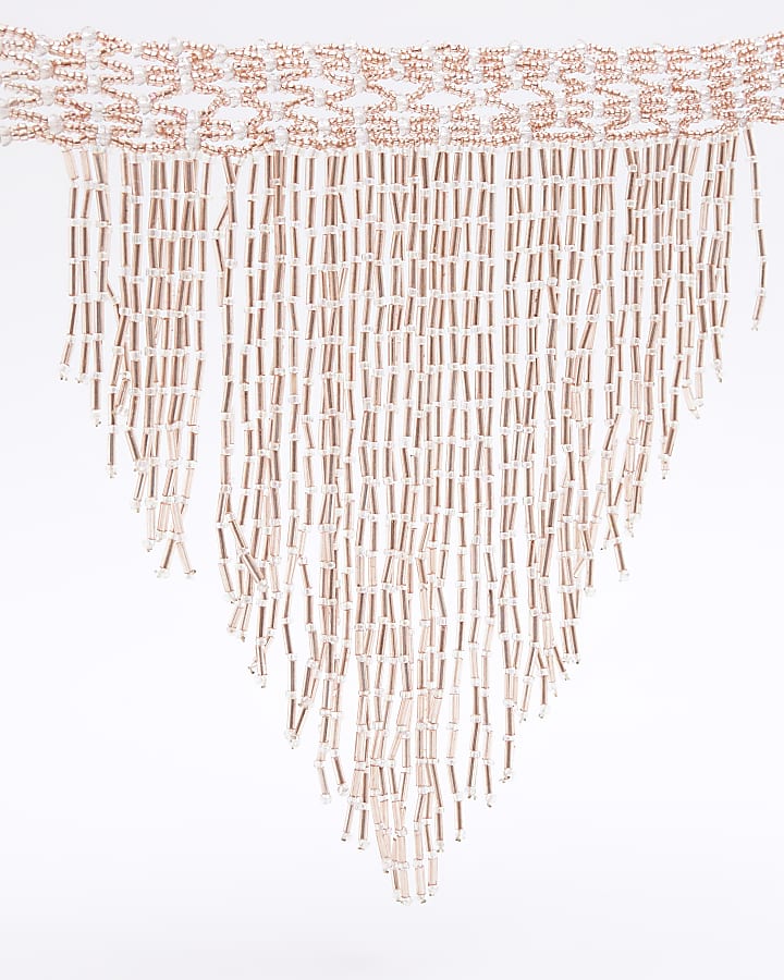 Pink beaded fringe collar necklace