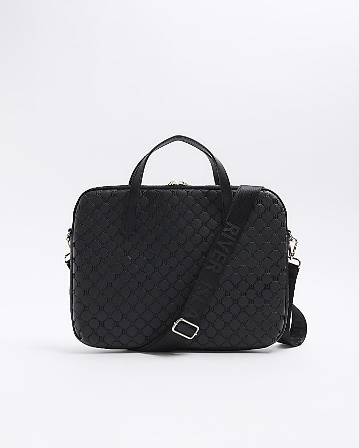 Black embossed RI monogram laptop bag