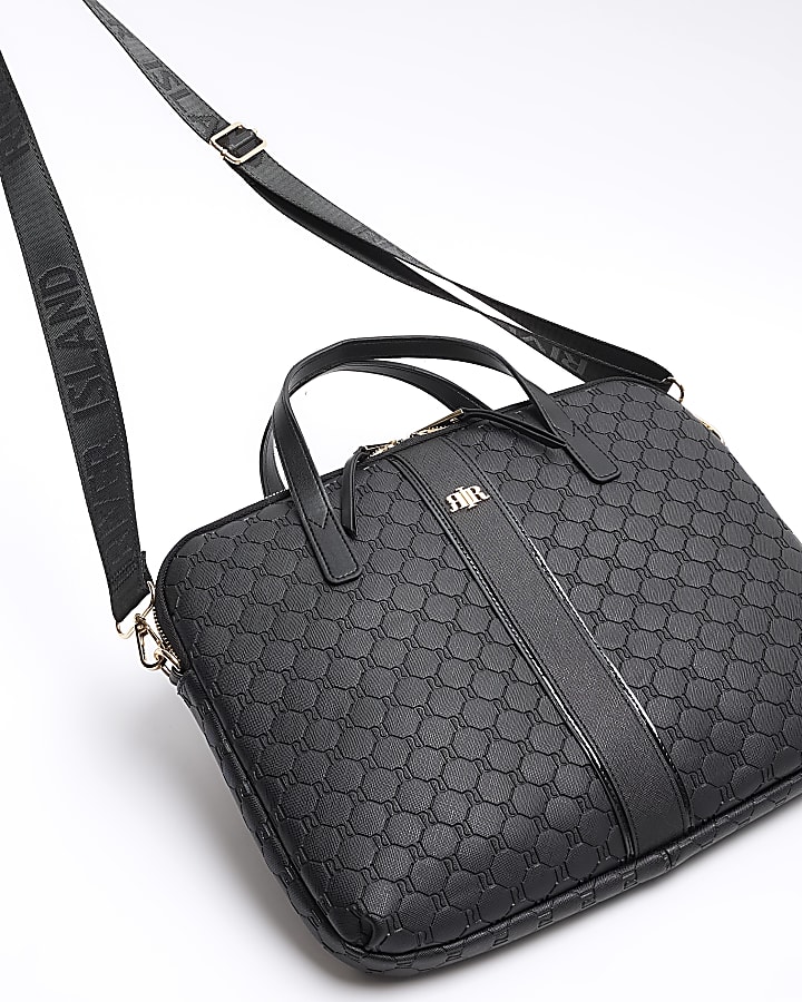 Black embossed RI monogram laptop bag