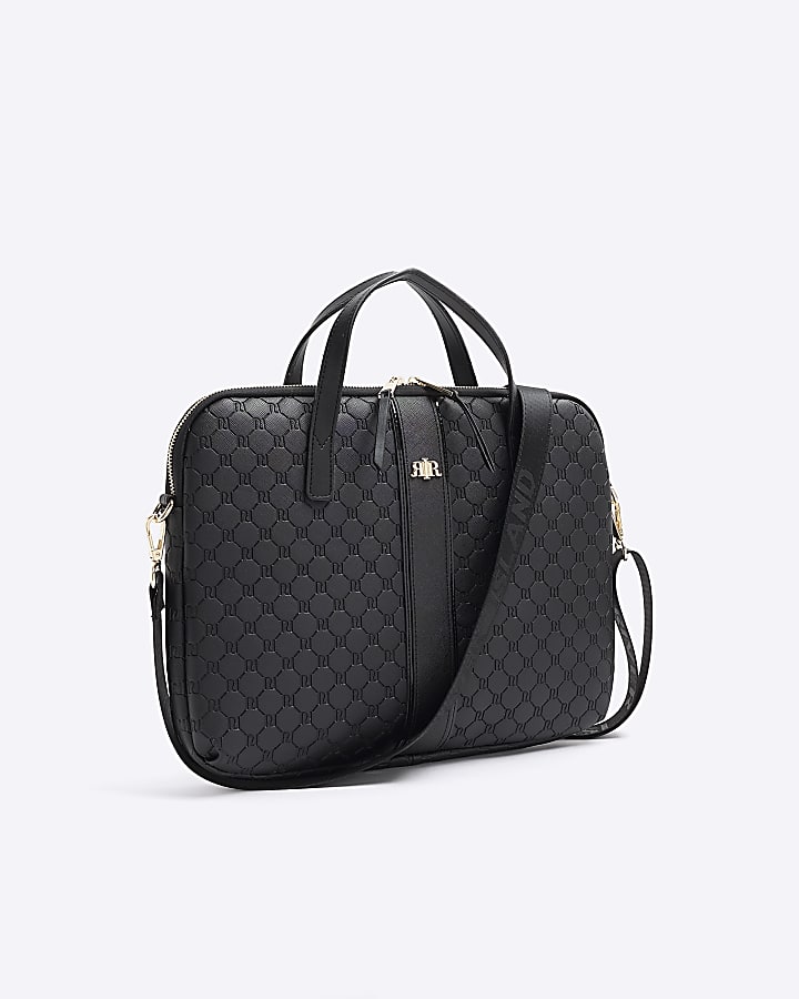 Black embossed RI monogram laptop bag