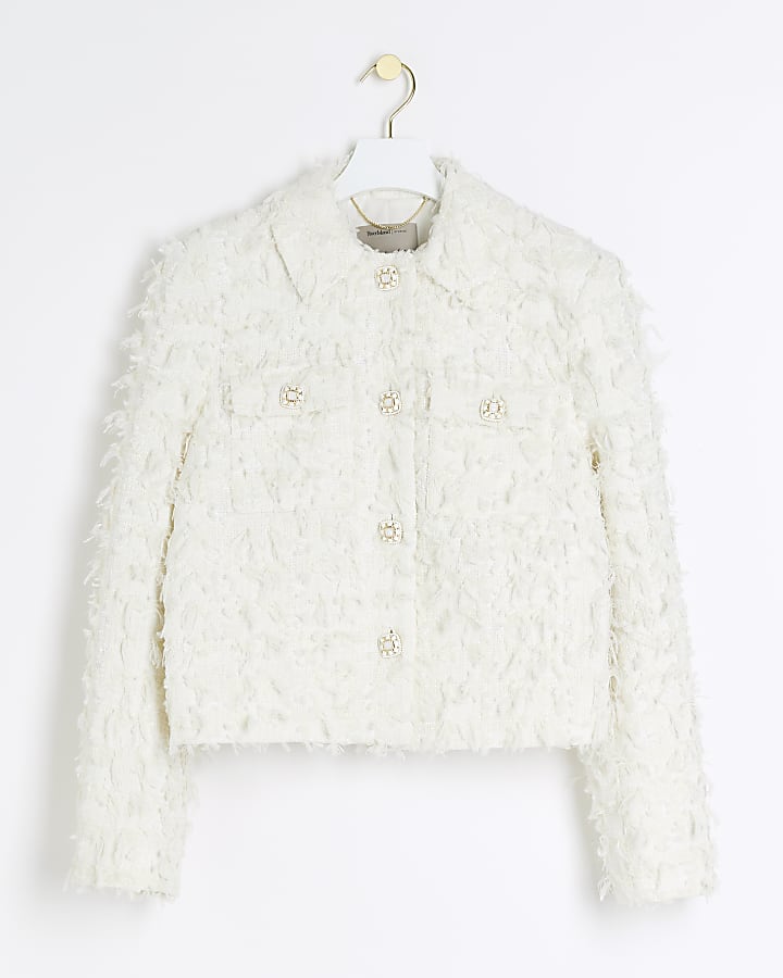 Cream textured crop trophy jacket