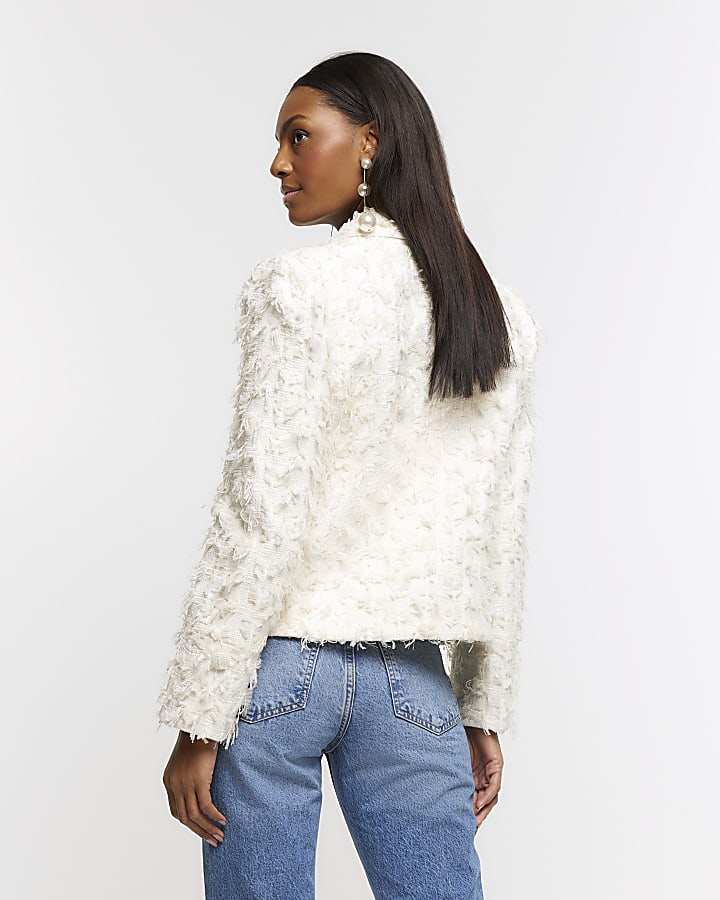 Cream textured crop trophy jacket