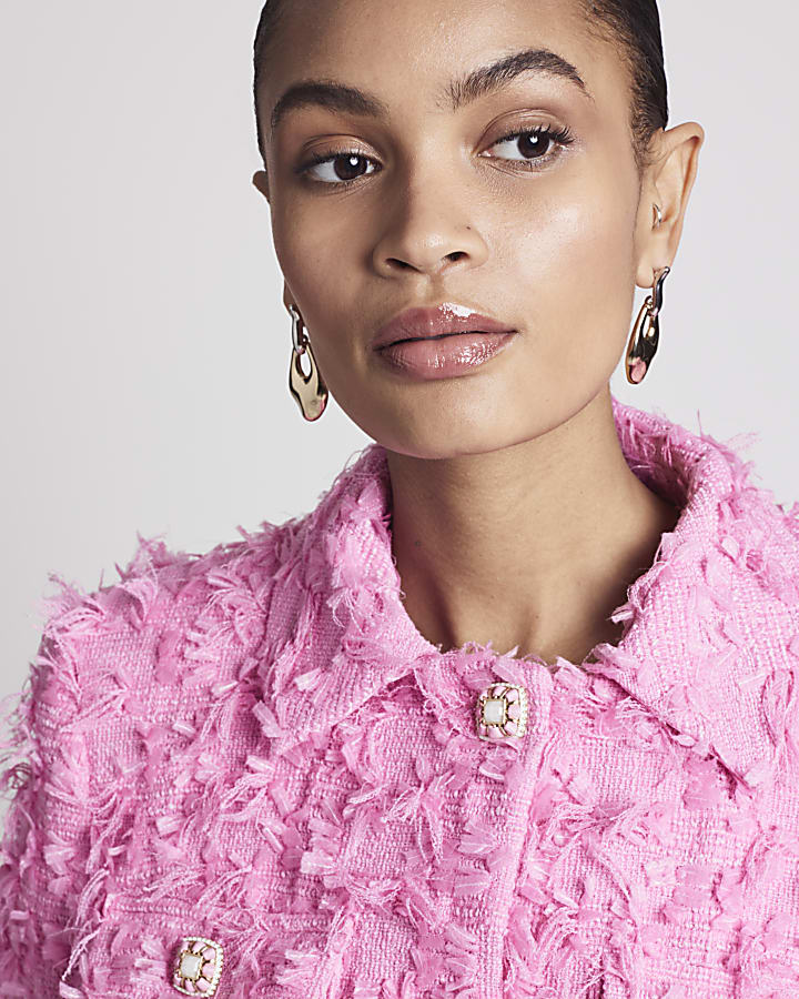 Pink textured crop trophy jacket