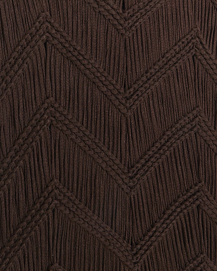 Brown crochet fringe hem bodycon midi dress