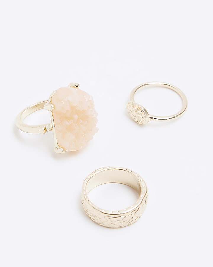 Pink stone textured rings multipack