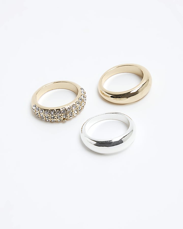 Gold diamante rings multipack