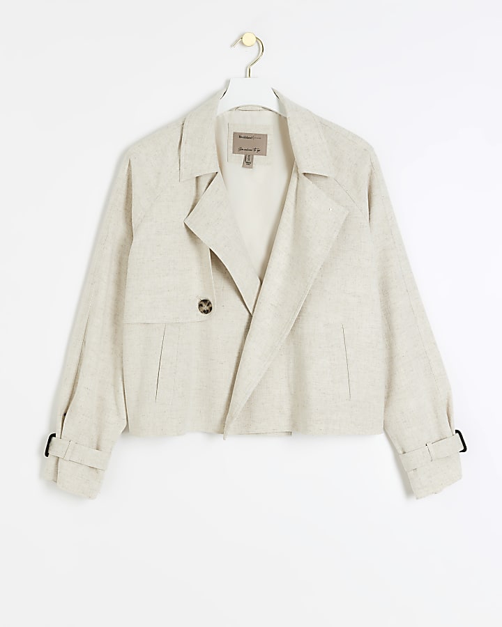 Beige cropped linen blend jacket