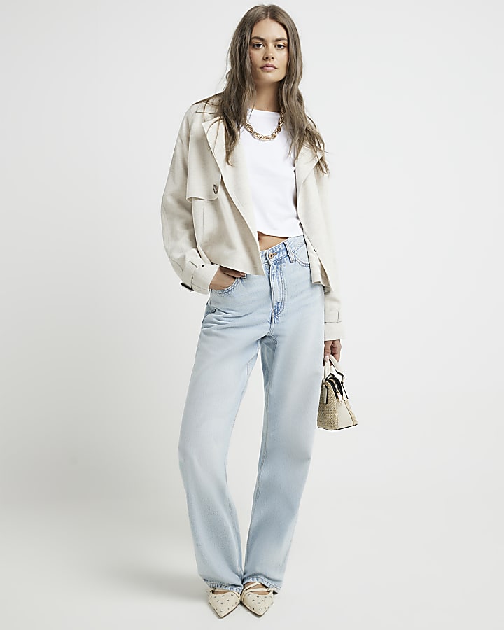 Beige cropped linen blend jacket