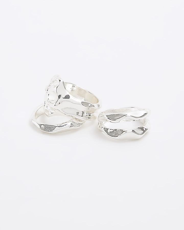 Silver Hammered Rings Multipack