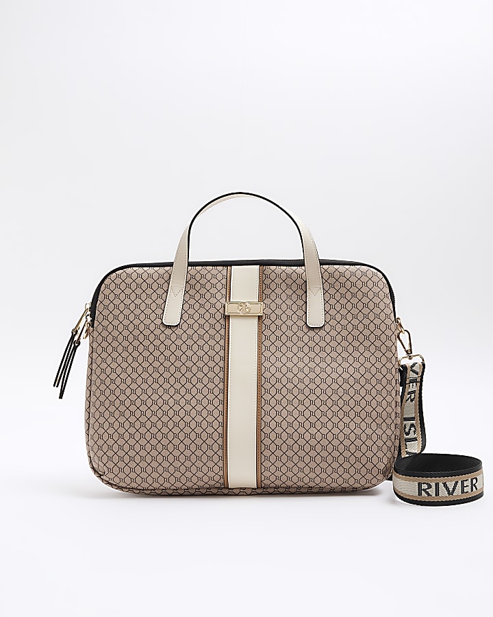 Brown RI monogram laptop bag