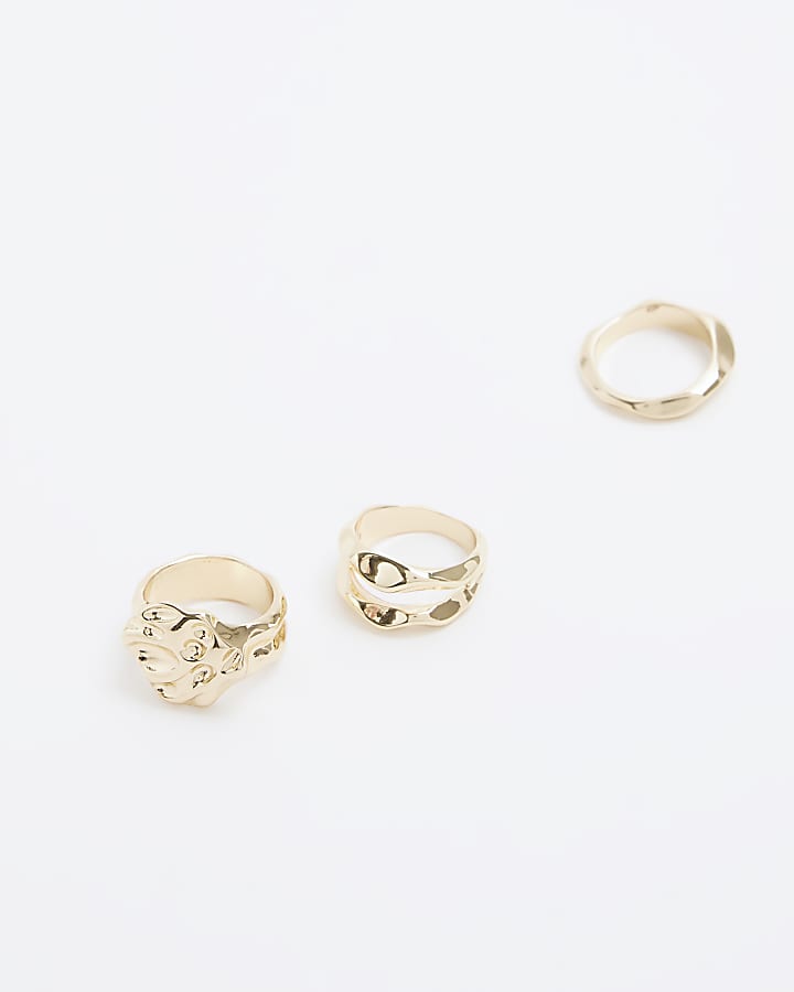 Gold Hammered Rings Multipack