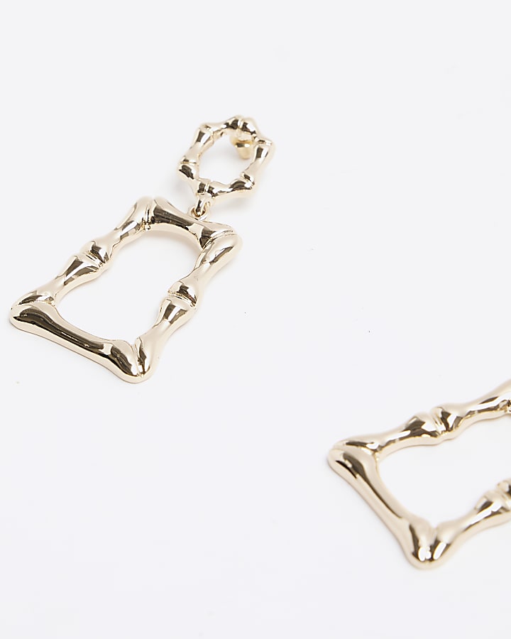 Gold Bamboo Texture Drop Earrings