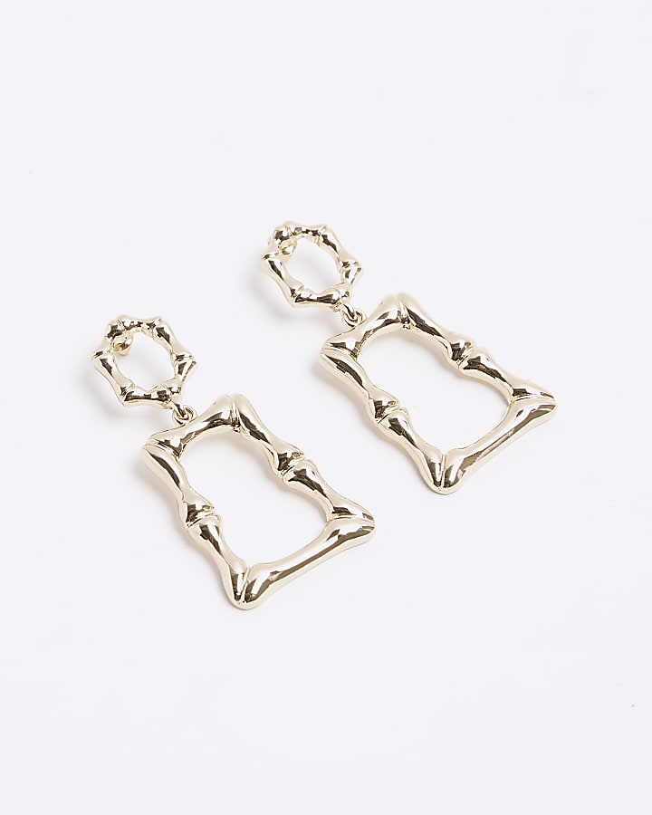 Gold Bamboo Texture Drop Earrings