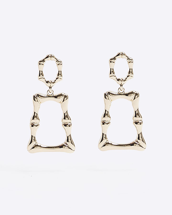 Gold Bamboo Texture Drop Earrings
