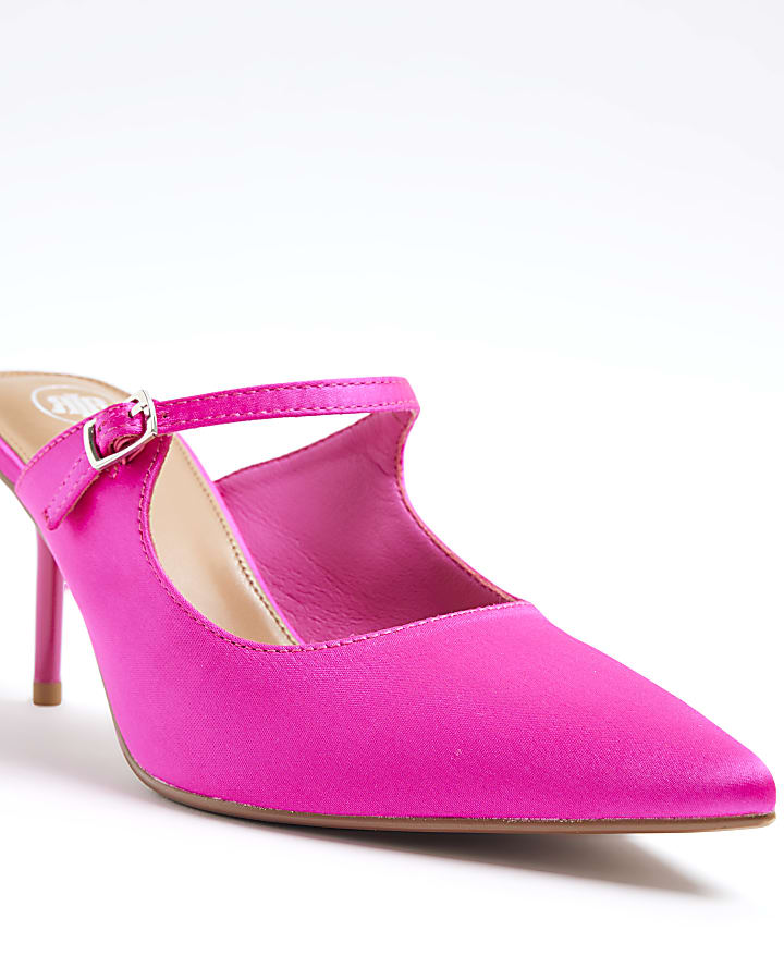 Pink satin mary jane heeled mule shoes