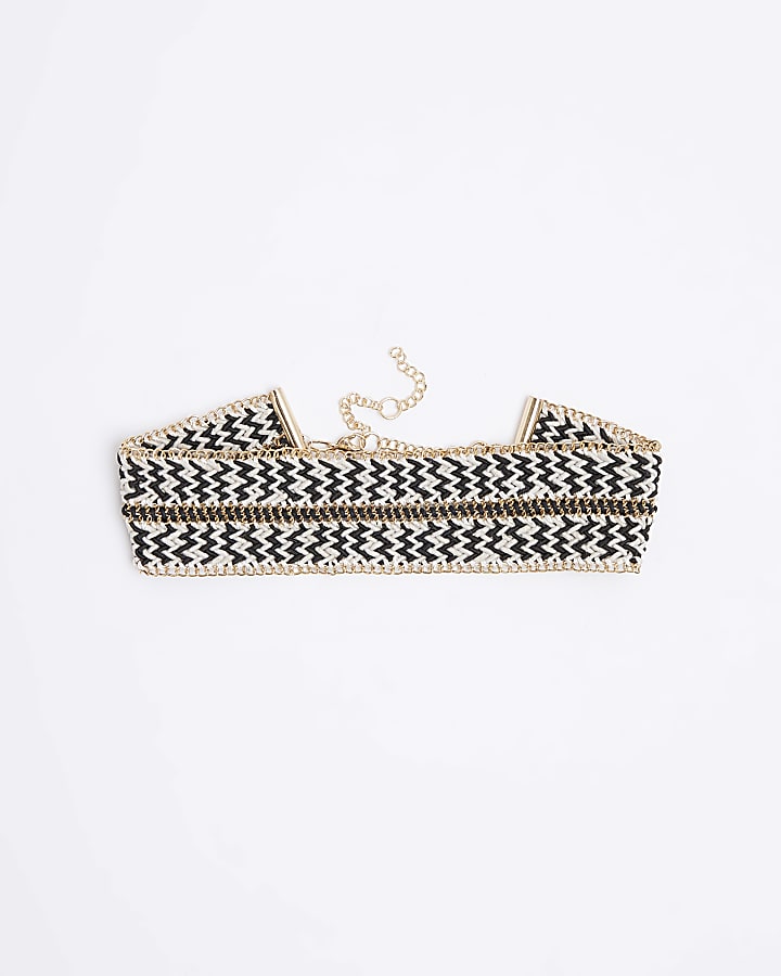 White Stitched Choker Necklace River Island