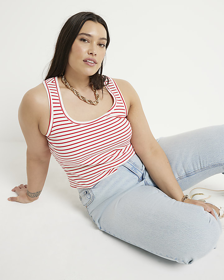 Plus red stripe scoop neck vest top