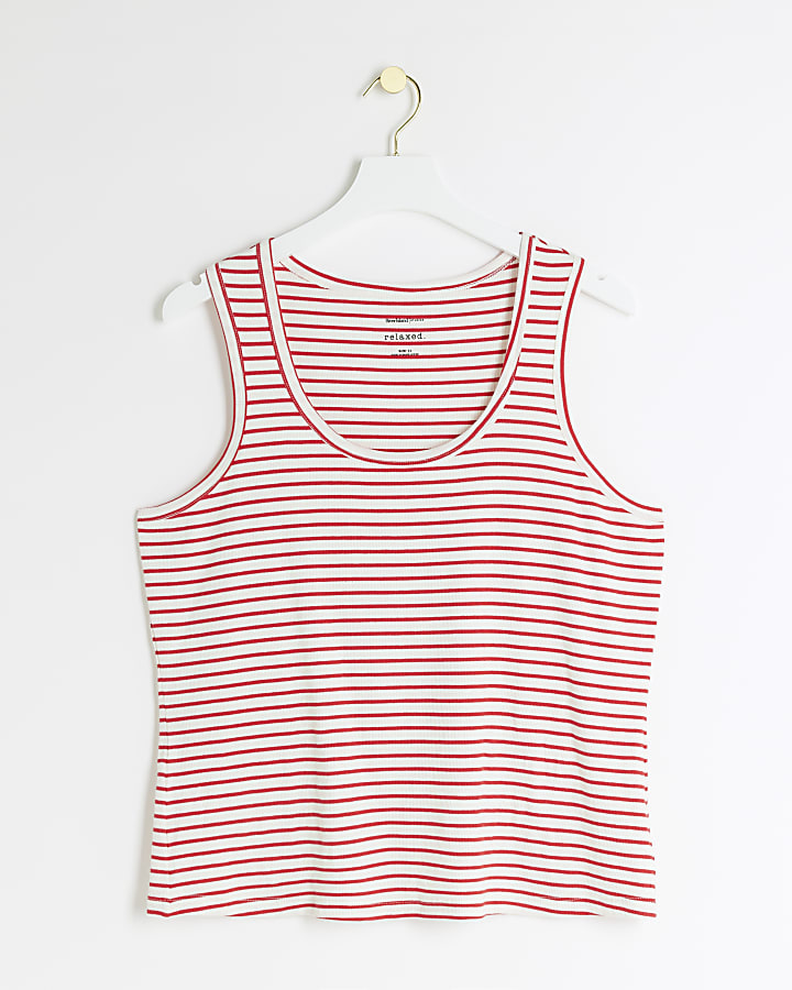 Plus red stripe scoop neck vest top