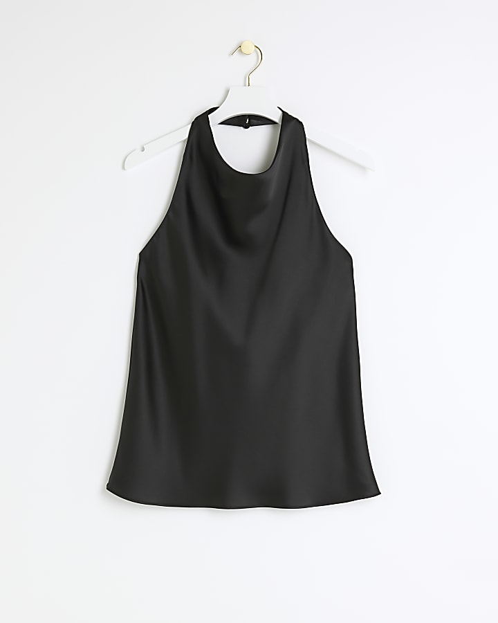 Black satin halter neck top