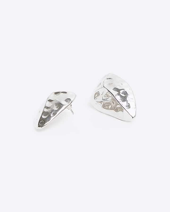 Silver Textured Stud Earrings