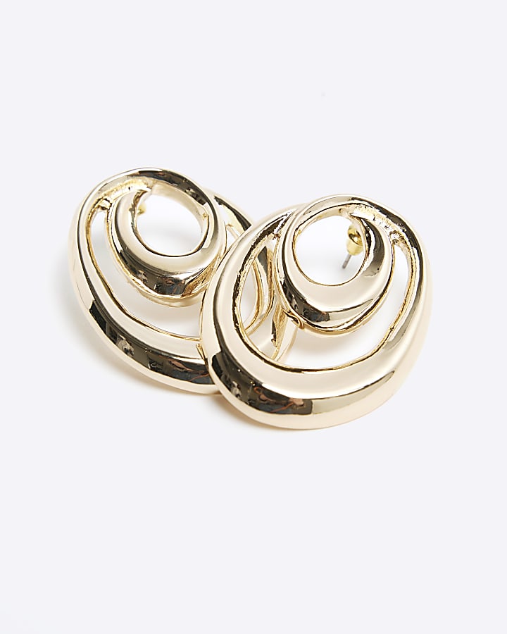 Gold Large Swirl Stud Earrings