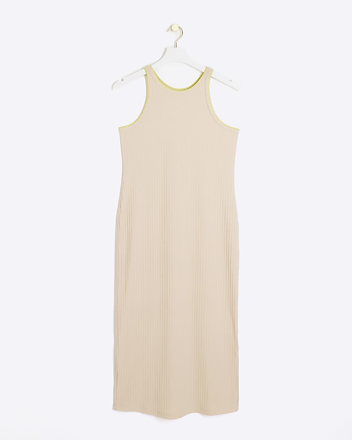 Stone ribbed whipstitch bodycon midi dress