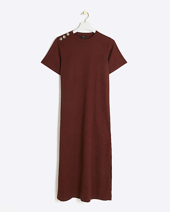 Brown textured midi dress