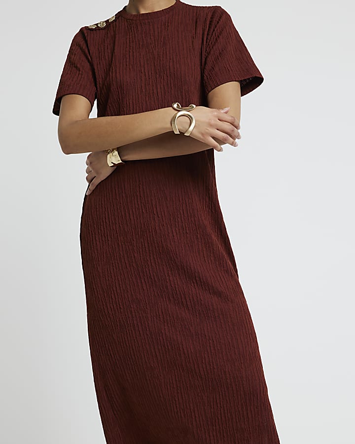 Brown textured midi dress