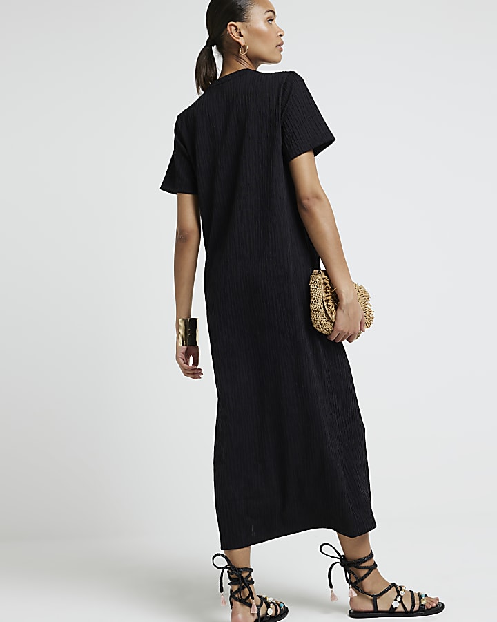 Black textured midi dress